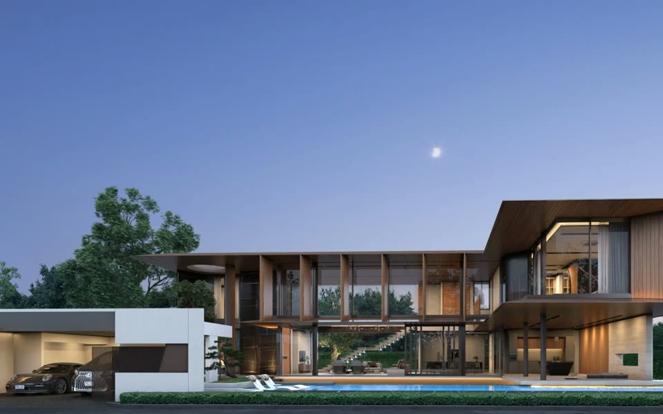 Zenithy Grand four-bedroom pool villa at dusk