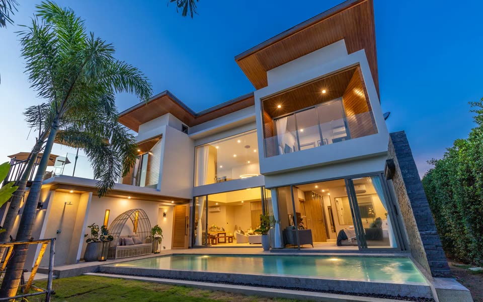 Zenithy Villas Phase 1 pool villa at dusk